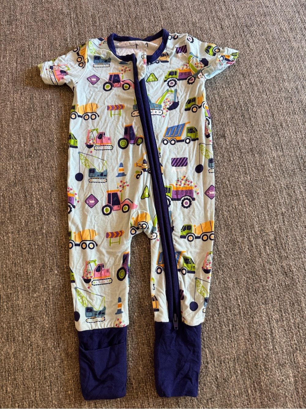Popoki Pajamas Construction Truck Bamboo Romper 0-3M